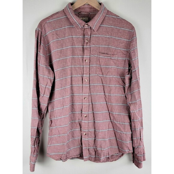 Marine Layer Alemany Shirt Men's Size Marge (M-L) Coral Red Stripe Casual EUC - Picture 1 of 8